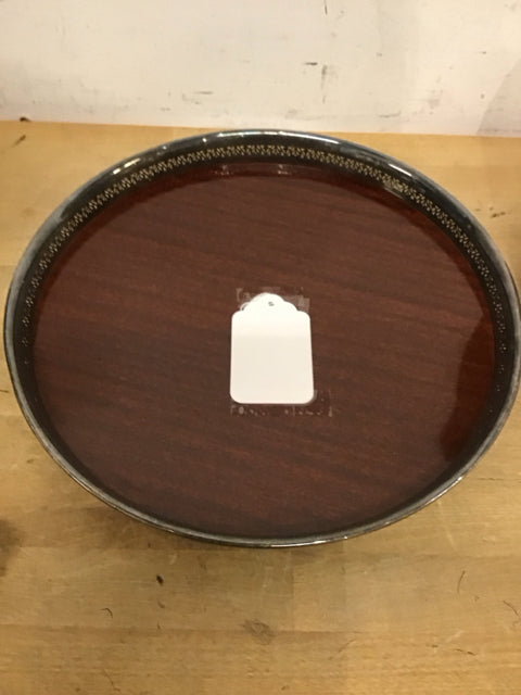 13" Round Silver Plated Wood Pattern Tray