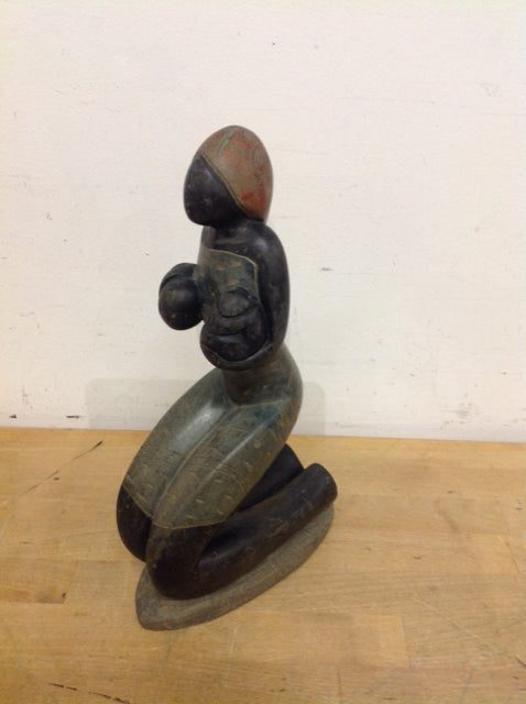 13" African Stone Woman Statue