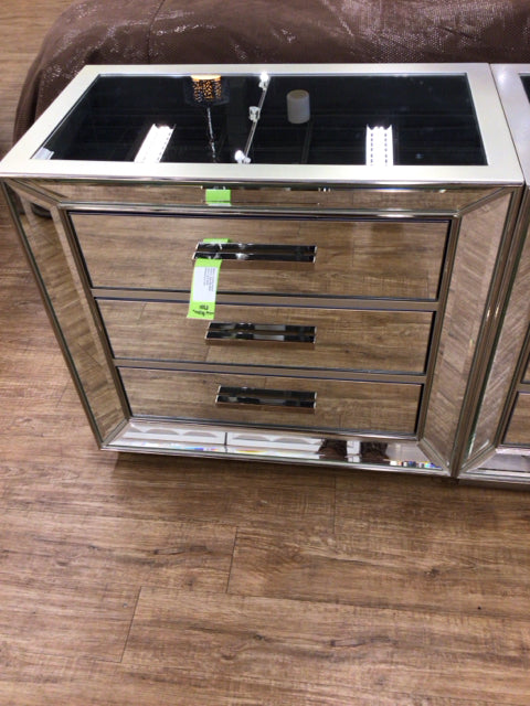 Kevin Charles Three Drawer Mirrored Nightstand