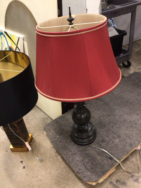Black Table Lamp W/Red Shade