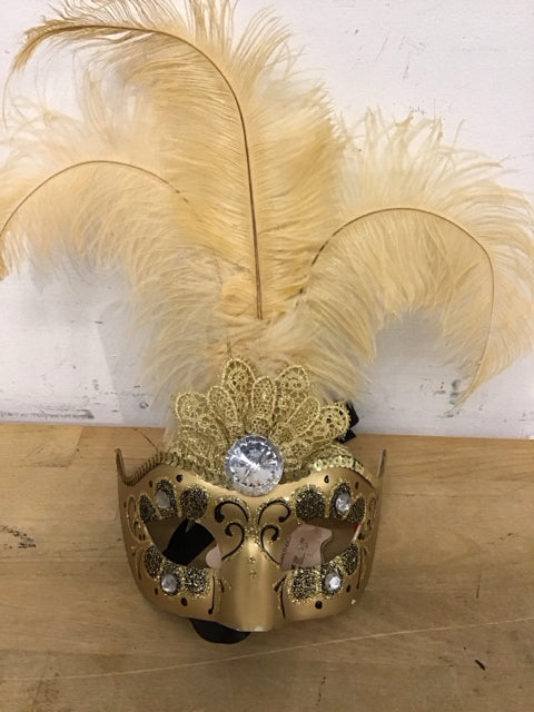 Gold Metallic Feather Mask
