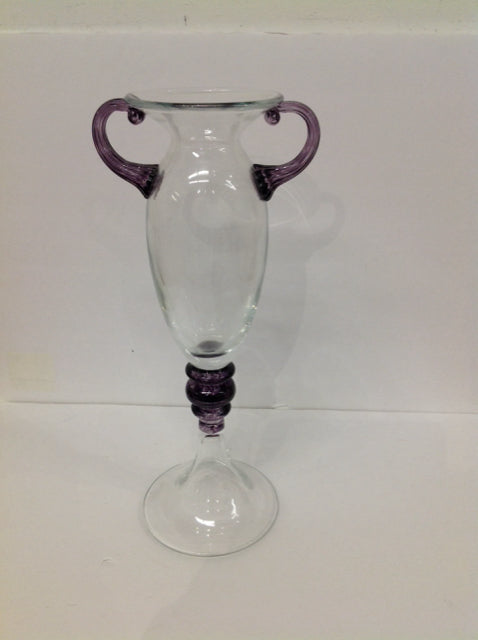 18" Art Deco Glass Vase w/Purple Handles