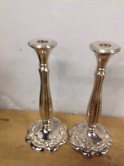 Candle Holders- 10" Pair Of Silverplate