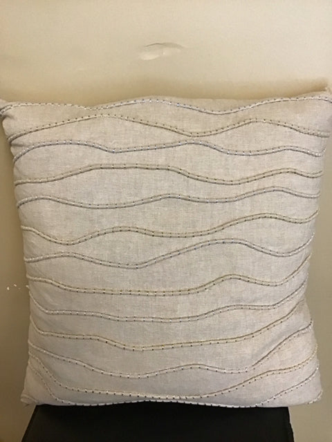22" Beige Linen Wavy Pattern Down Filled Pillow