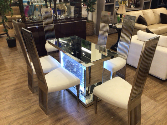 AS-IS Set Of 6 Orren Ellis White Dining Chairs With Silver Legs(Light Staining)