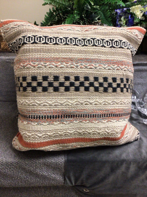 Beige Blue /Orange/White Pillow