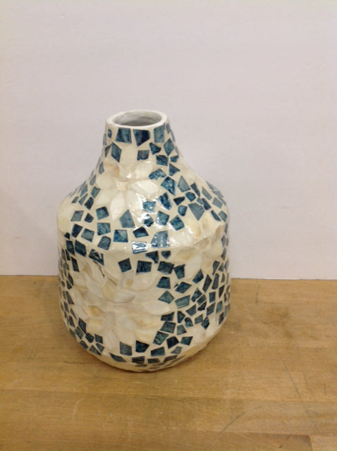 12" Blue/White Mother of Pearl Vase