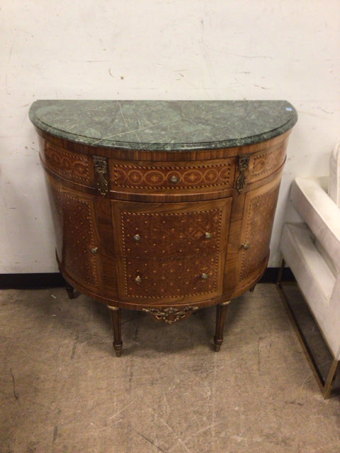 AS-IS Green Marble Top Demi Cabinet