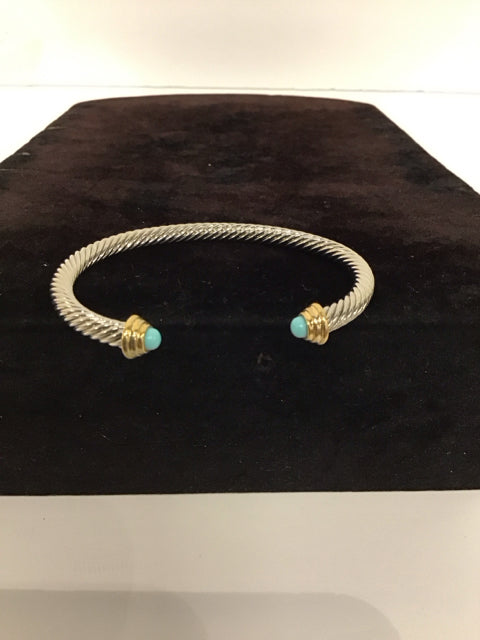 Yurman Style Thin Cuff Bracelet w/Turquoise