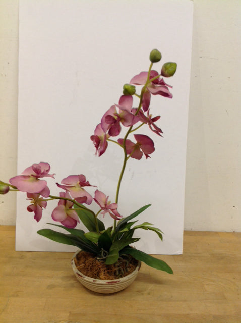 14" Clay Bowl w/Faux Orchids