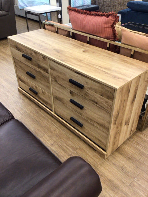 Light Brown Wood Six Drawer Dresser
