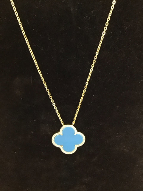 Van Cleef Style 925 Necklace Turquoise/Pave