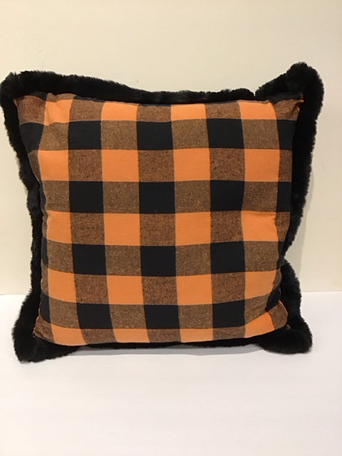 Orange/Black Check Down Fill Pillow