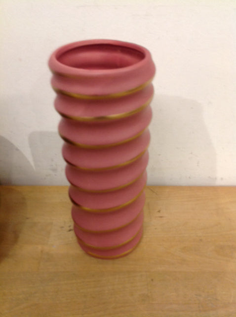 Vase- 10" Pink & Gold Ceramic