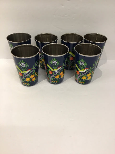 Set/7 Bamboo & Lily Blue Floral Tumblers