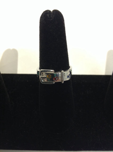 Silver Ring w/Buckle & Paw Prints