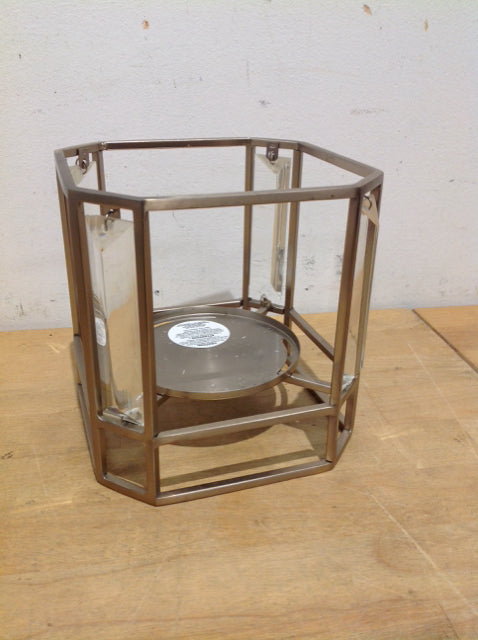 6" Square Metal & Carved Glass Candle Holder