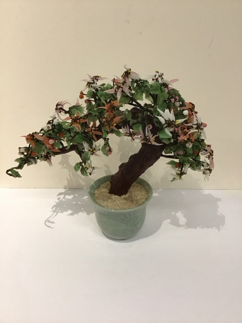 Vtg Jade Bonsai Tree in Ceramic Pot