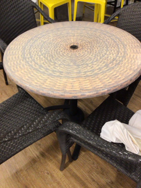 AS-IS Round Faux Stone Top Pedestal Outdoor Dining Table