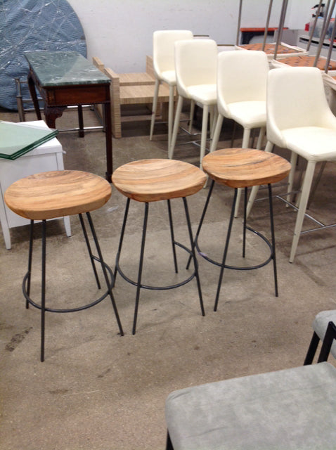 Set/3 Wood Seat w/Metal Cafe Stools