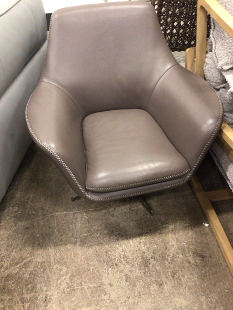 Brown Leather Swivel Arm Chair