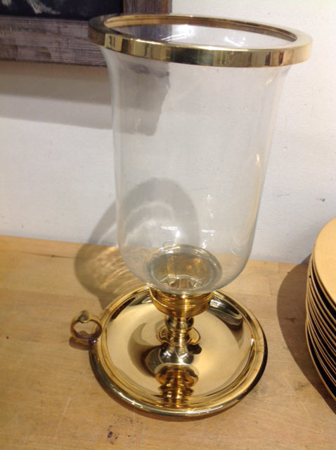 Candle Holder- 13" Brass & Glass Hurricane