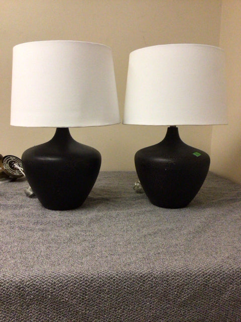 Pair Of Black Ceramic Table Lamps W/Shades