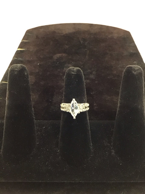 Marquis Cut Silver Engagement Ring