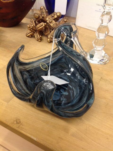7 3/4" Murano Blue Swan Art Glass Bowl