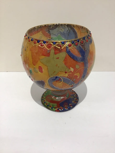 Multicolor Abstract Glass Candle Holder