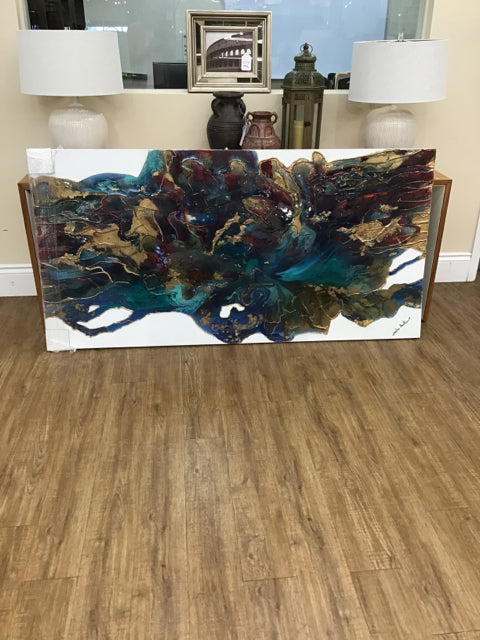 36x72 Dahlia Cantor Sapphire & Gold Abstract