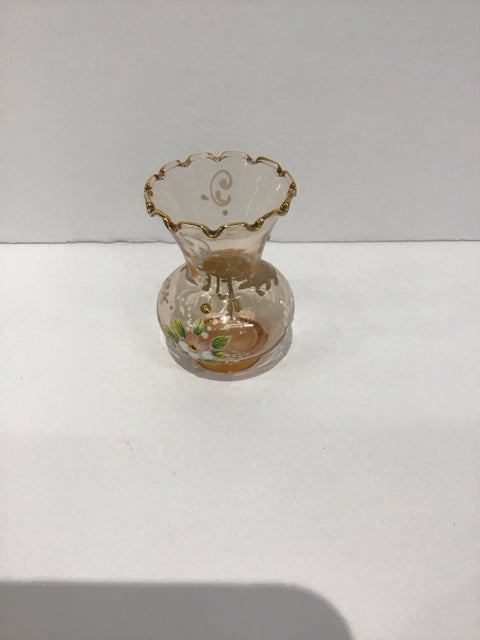 3" Orange Glass Vase w/Gold Accents