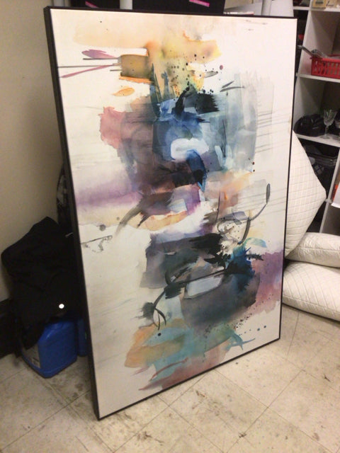 40" X 60" Purple/Blue/Cream Abstract Framed Print On Canvas