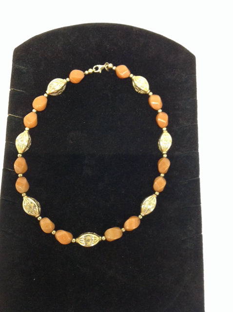 Gold & Tan Beaded Necklace