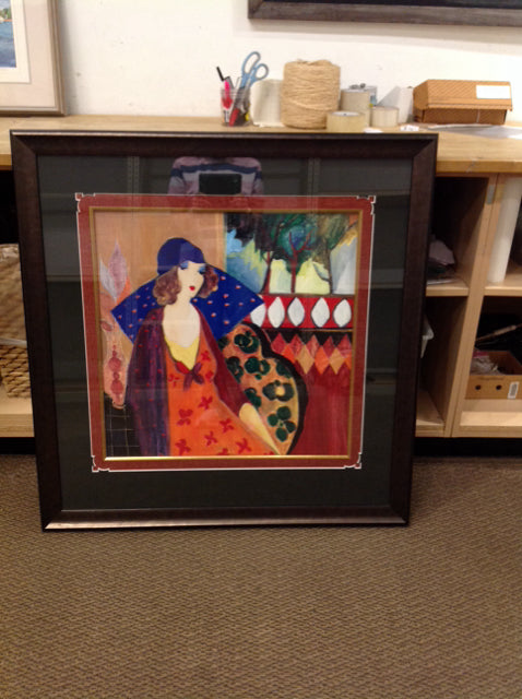 38x39 Framed "Indigo Chapeau" Tarkay