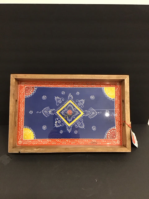 18"x12" Wood Tray w/Painted Inlay