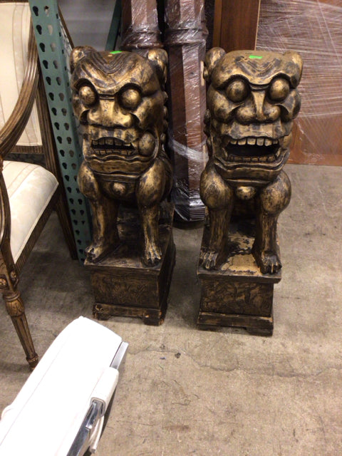 Pair Of Gold Painted Foo Dog Statues