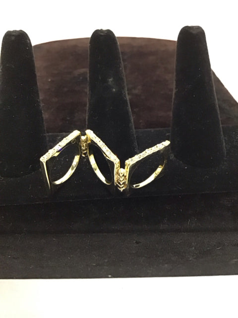 3-Panel Sq Gold Ring w/Rhinestones