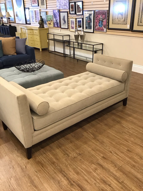 Tan Settee w/Bolsters AS-IS Wood Nicks Light Soil