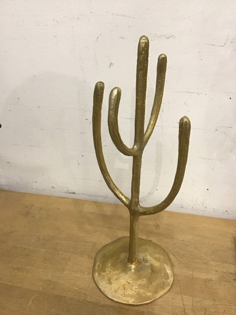15.5" Goldtone Metal Cactus Sculpture