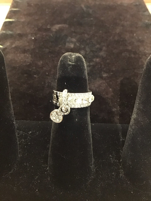 Silver Ring w/Crystals & Hanging Pendant