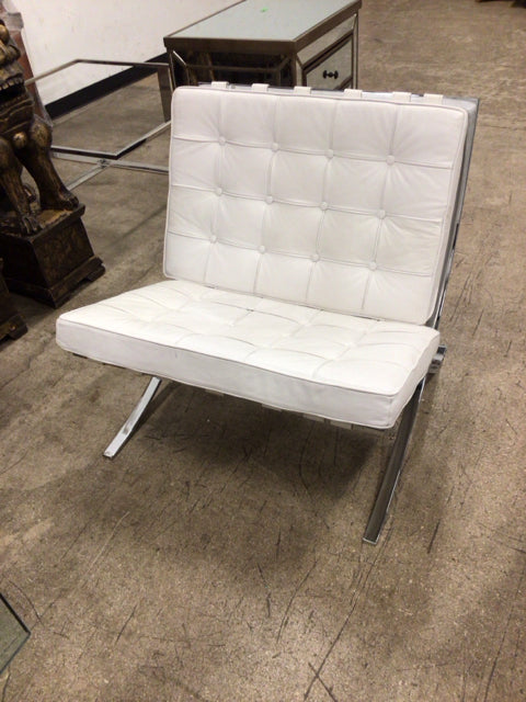 AS-IS White Leather Barcelona Style Chair