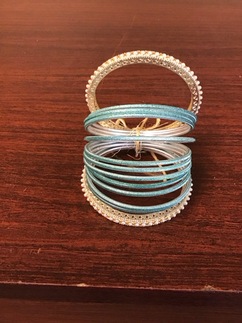 Teal & Gold Metallic Bangle Bracelet Set