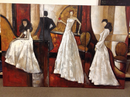 55"x28" 3 Panels 3 Ladies And A Gent Art