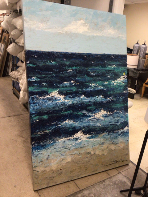 72" X 48" Fritz Stinebaush "Sebastian Beach" Acrylic On Canvas