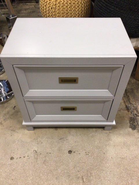 AS-IS Light Grey Two Drawer Nightstand(Knicks In Top)