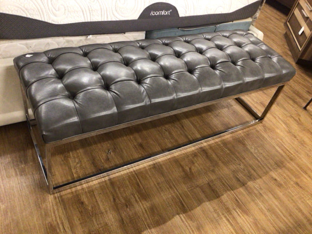 Sunpan Grey Vinyl Tufted Bench