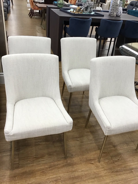 Set/4 Lt Grey Fabric Dining Chairs w/Gold Metal Legs