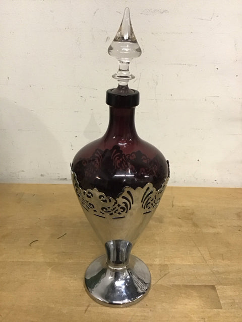 15" Farber Bros. Amethyst Glass & Chrome Decanter