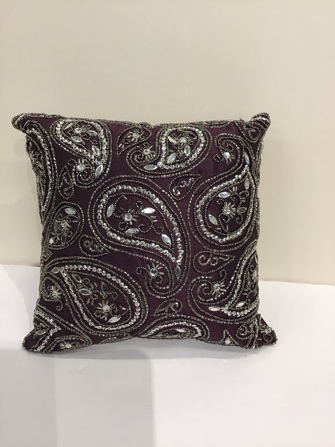Purple Silk Pillow w/Beads & Sequins